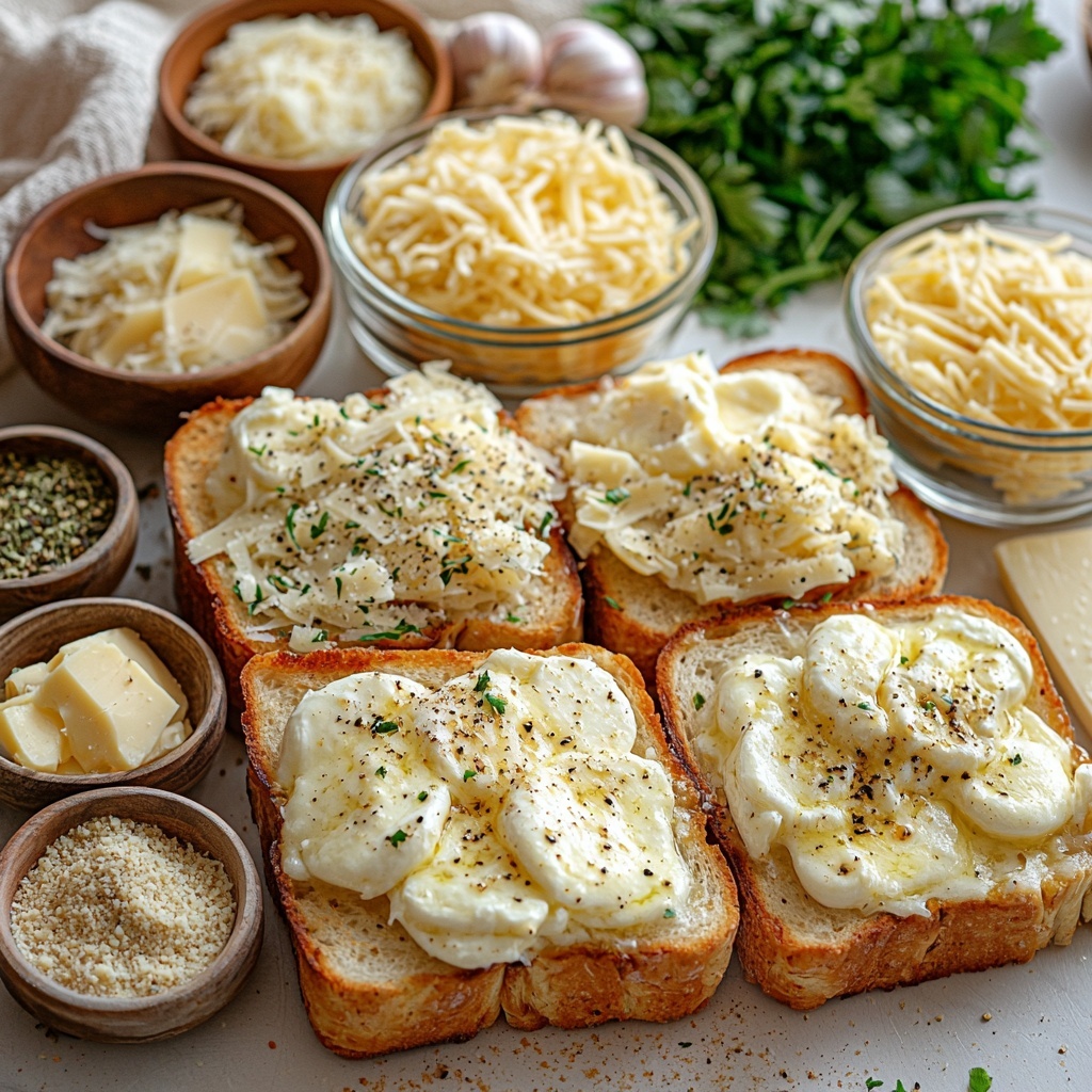 A clean white surface neatly arranged with the main ingredients for creamy white cheddar mac and cheese: a rustic mound of uncooked cavatappi pasta with its twisted, spiraled shapes in pale golden hues; a clear glass measuring cup filled with whole milk, showcasing its smooth, creamy white color; a small square slab of unsalted butter with a soft yellow tone resting on a wooden butter paddle; a small white ceramic bowl with fine, pale beige all-purpose flour; a tiny vintage spoon holding coarse kosher salt crystals; a small glass jar with freshly ground black pepper specks visible; a generous heap of shredded white cheddar cheese displaying luscious creamy white and pale yellow shreds with a slightly crumbly texture; next to it, a small bowl filled with finely grated Parmesan cheese, showing fluffy, snowy white flakes. The ingredients are spaced evenly with natural soft light casting gentle shadows, enhancing textures and subtle color contrasts. Minimalist styling with a few sprigs of fresh thyme for a hint of green and a warm, inviting atmosphere. Overhead shot, top down view, flat lay photography, professional food styling --ar 1:1 --q 2 --s 750 --v 6.1