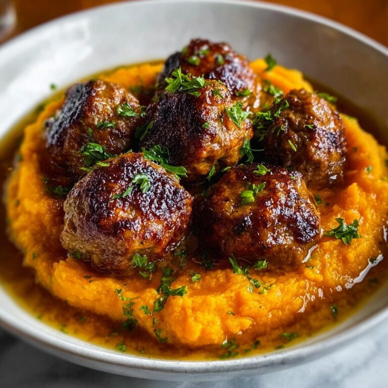 Pork Meatballs with Bourbon-Maple Sauce and Sweet Potato Mash Recipe