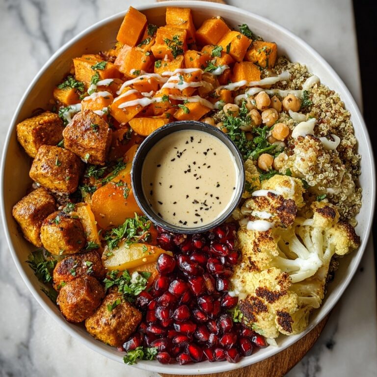 Golden Roasted Vegetable & Chickpea Harmony Bowl with Creamy Tahini Drizzle Recipe