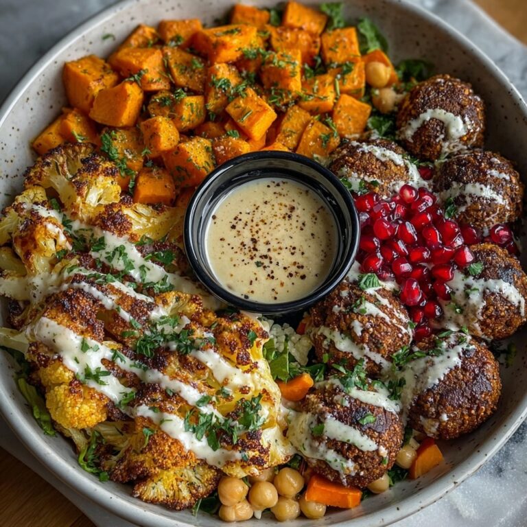 Golden Roasted Vegetable & Chickpea Harmony Bowl with Creamy Tahini Drizzle Recipe